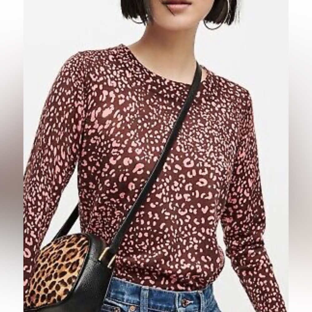 J Crew Tippi Sweater in Leopard | Sz XS | Color:Brown Pink | Merino Wool